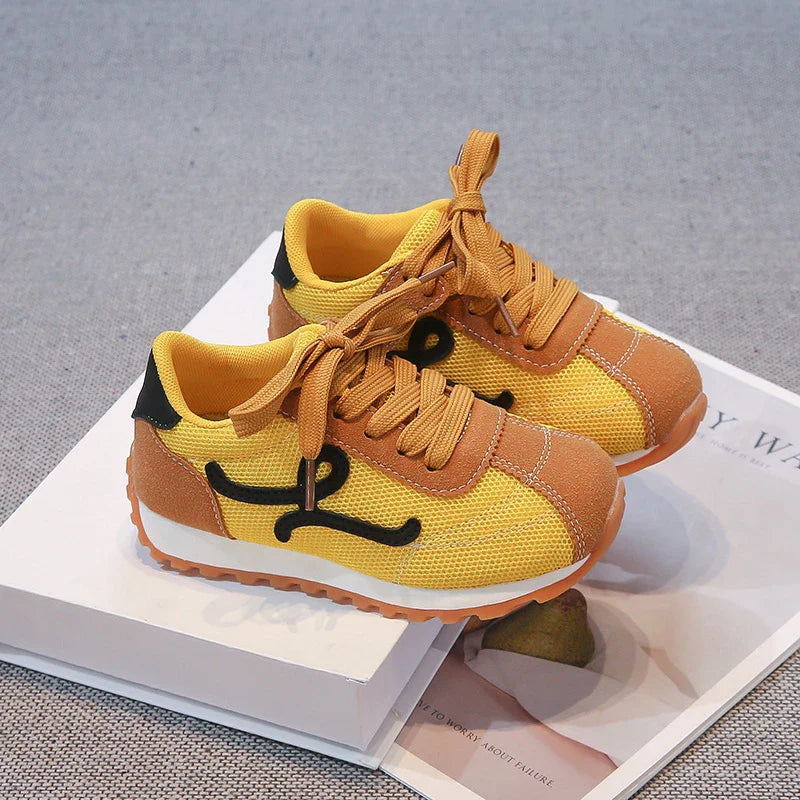 Children's Sneakers 3-18 Years Old Four Seasons Yellow Breathable Boys Girls Casual Shoes Gray Soft Non-slip Kids Running Shoes