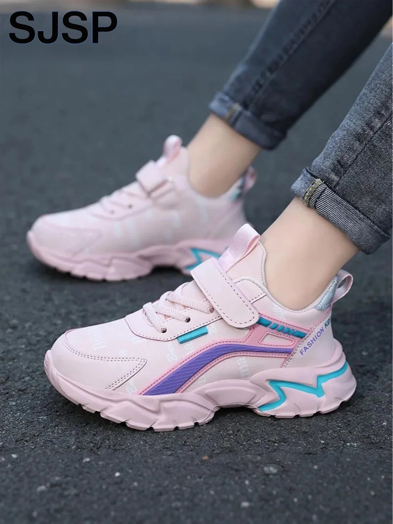 Children's Casual Pink Girls' Leather Shoes, Fashionable Lightweight Running Shoes for Teenagers Aged 7-15, Student Kids' Sports Shoes for Girls