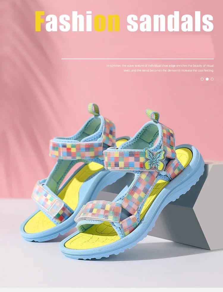 Cute Girls' Pink Soft Sole Flat Sandals Summer Breathable Kids Baby Sport Sandals Outdoor Beach Shoes Walking Size 25-38
