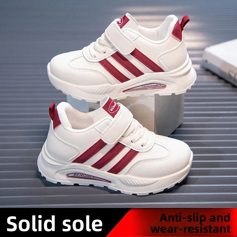 2026 New Spring Fall Sport Shoes for Boys Fashion Patchwork Stripes Dad Sneakers for Girls Black Khaki Gray Kids Trainers