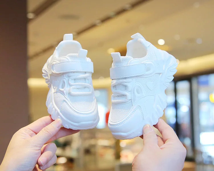2025 New Spring Autumn Boys White Shoes Girls Breathable Mesh Casual Soft Sole Sneakers Kids Running Shoes Children Sports Shoes