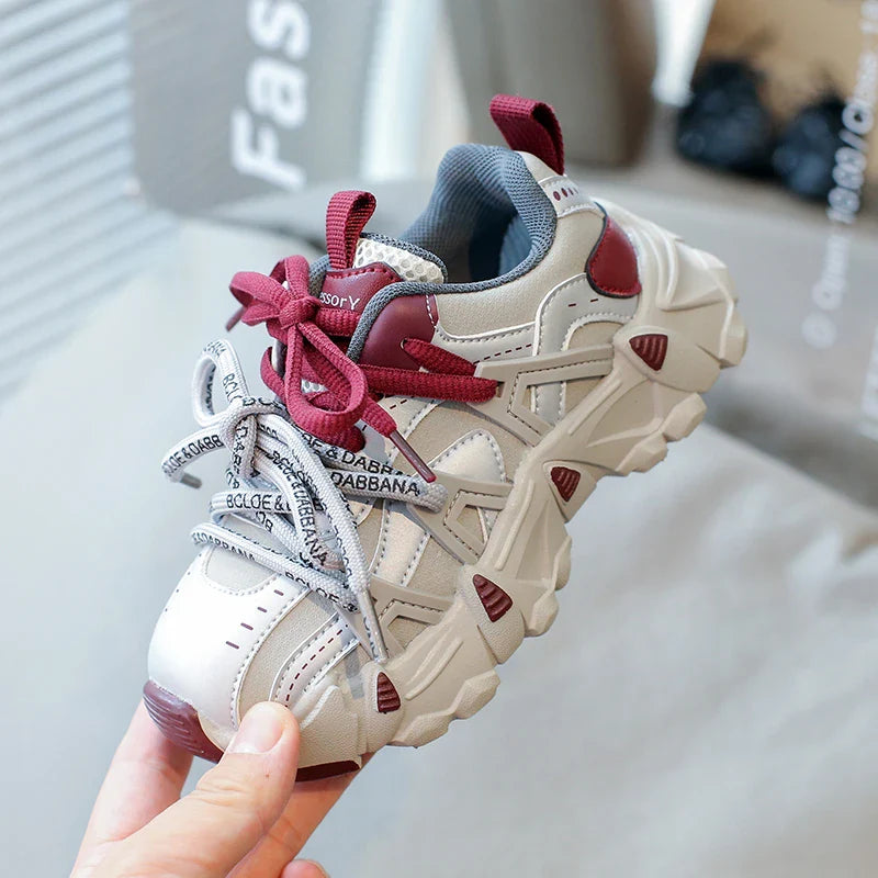 Children's Sneakers Four Seasons Leather Boys Girls Single Shoes 3-18 Years Old Black Soft Bottom Non-slip Kids Running Shoes