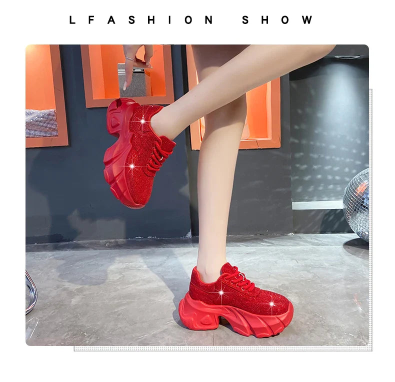 Shoes for Women 2024 New Shiny Rhinestone Women's Sneakers Shoes Autumn Korean Fashion Thick Sole Sports Shoes Zapatos De Mujer