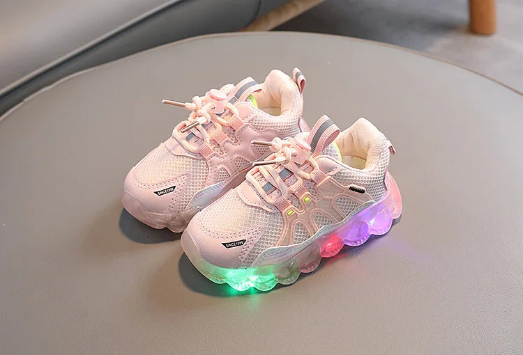 New Kid Sneaker Anti Slip Soft Bottom Boy LED Light Shoes Comfort Versatile Girls Casual Shoe Simple Child Mesh Shoes