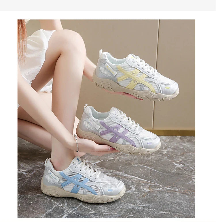 Women's Shoes Casual Platform Shoes Women Round Toe Lace-Up Tennis Vulcanized Sneakers New Style Korean Couple Elderly Shoes