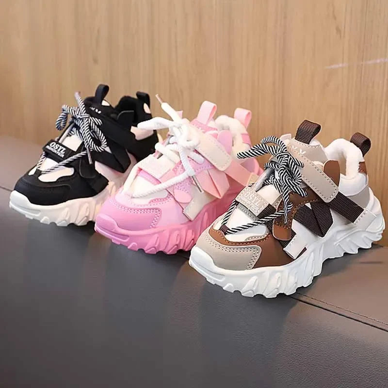 New Arrival Children Sneakers Pretty Silhouette Girl Running Shoes Pink Black Khaki Trendy Kids Shoes Boys Training Shoes