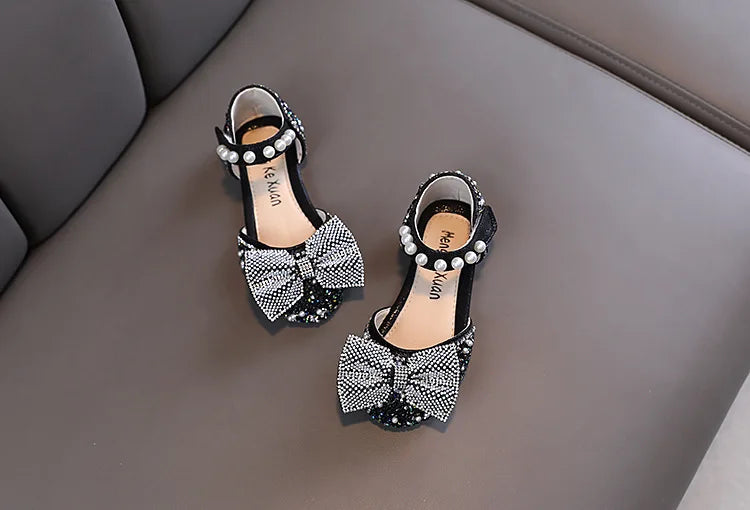 2026 Kids Shoes Summer for Girl Sandals Fashion Sequins Rhinestone Bow Girls Princess Shoe Soft Bottom