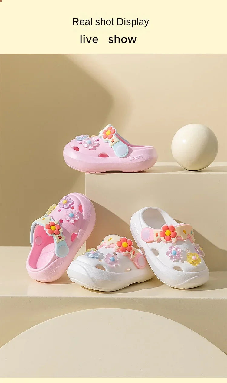 Summer Childrens Slippers Baby New Cute Flowers Soft Sole Sandals Indoor Soft Anti Slip Girl Sandals Hole Shoes Kids Beach Shoes