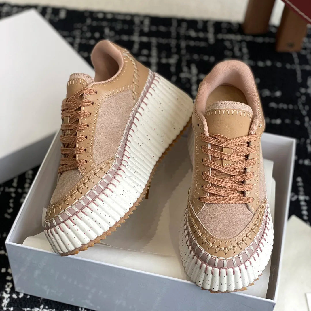 Hot-selling New Women's Sneakers Platform White Shoes Wedge-heeled Casual Shoes Luxury Design Cowhide Material Size 35-40