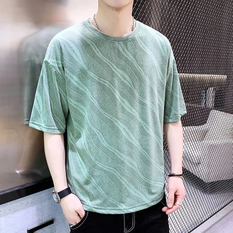 Summer Ice Silk Short-sleeved T-shirt for Men Loose and Breathable Trendy and Stylish Short-sleeved Top