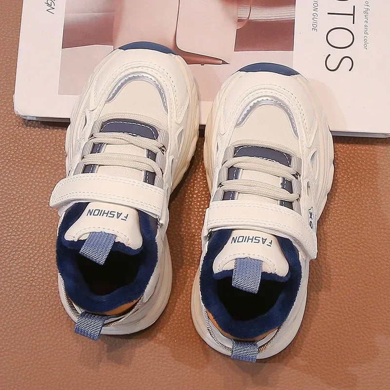 Warm Winter Kids Sneakers: PU Leather, Anti-Slip Rubber Sole, Lightweight Sports Shoes for Boys & Girls