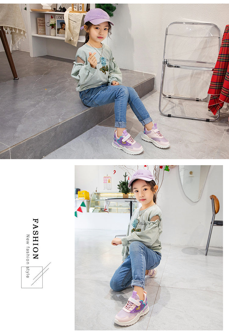 Children's Running Shoes Girls Sneakers Fashion Classic Hot Sale Kids School Casual Sports Shoes Anti-skid Pink with Love Heart