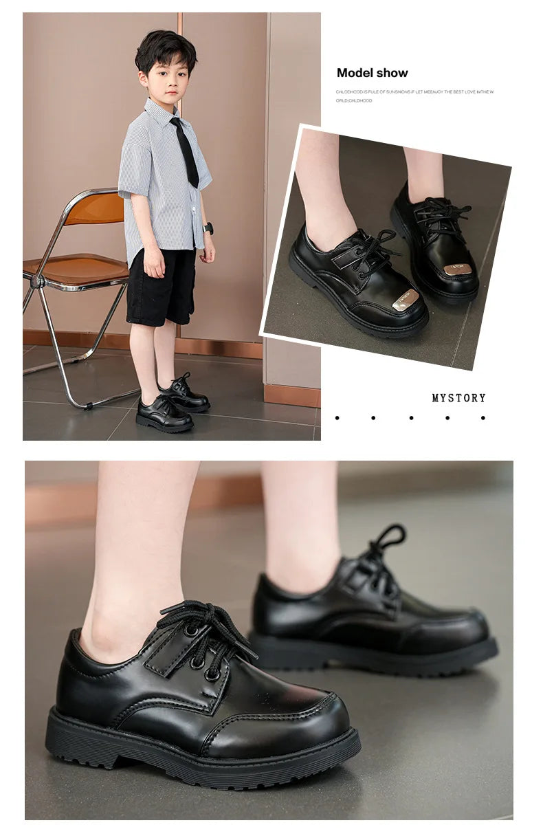 Children School Uniform Shoes Black Matte Glossy Boys Performance Shoes Chic 2025 Spring Autumn Kids Formal Shoes Soft Bottom