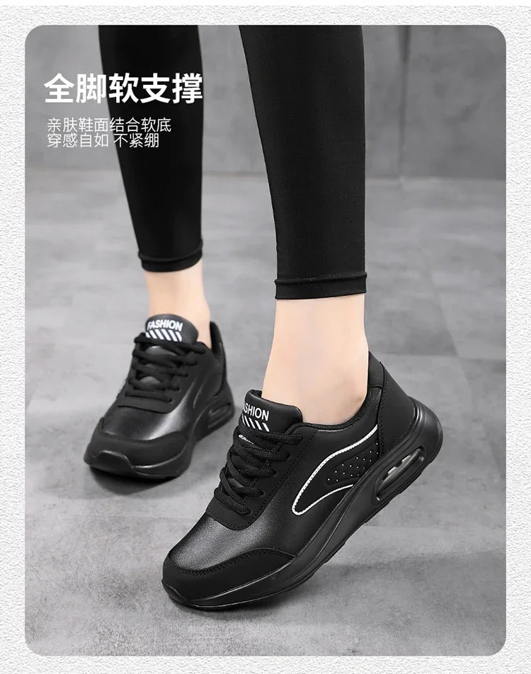 2025 New Women's Fashionable Sneakers Leather Women's Casual Shoes Lace Up Flat Shoes Ladies Lightweight Fitness Walking Shoes