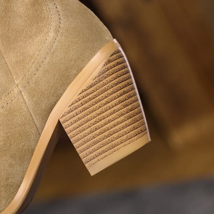 2022 New Autumn/winter Women's Boots Pointed Toe Chunky Heel Short Boots Cow Suede Western Boots Shoes for Women High Heels