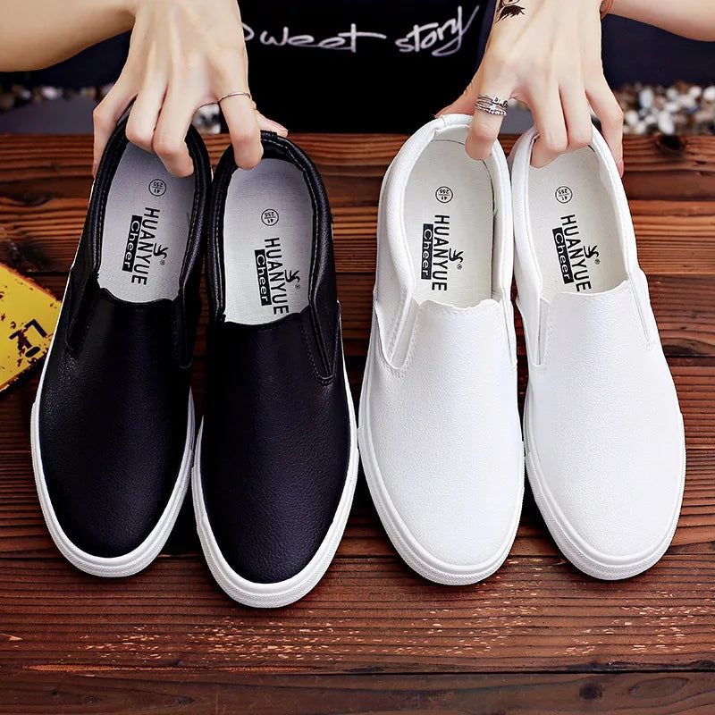 New Shoes for Men Leather Casual Shoes Spring Fashion Concise Flat Shoes 2 Colors Slip-on Loafers   (Available)