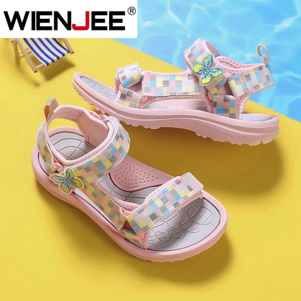 Cute Girls' Pink Soft Sole Flat Sandals Summer Breathable Kids Baby Sport Sandals Outdoor Beach Shoes Walking Size 25-38