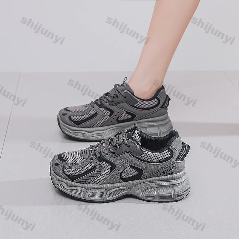 Women's Fashion Chunky Sneakers 2026 Spring Autumn New Platform Height Increase Shoes Comfortable Breathable Casual Sport Shoes
