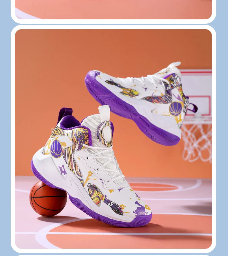 Fashion Basketball Shoes for Kids High-top Sneakers Children Casual Sports Shoes Ankle-protected Anti-slippery Gym Trainers Boys