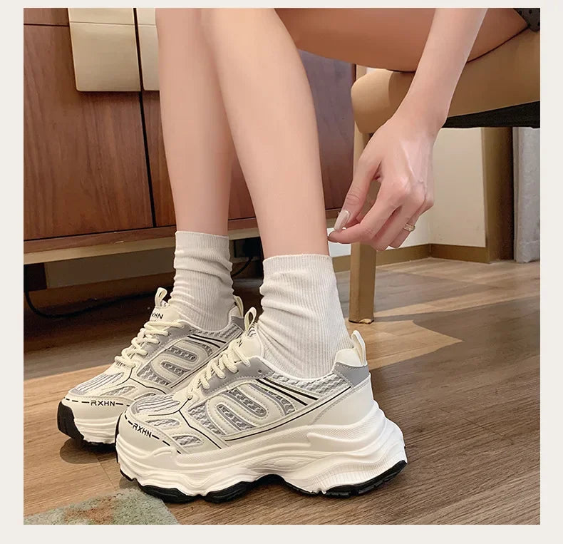 Women Sneakers Autumn Fashion Breathable Casual Shoes Women Mesh Lace Up Comfort Platform Vulcanize Shoes Zapatillas De Mujer