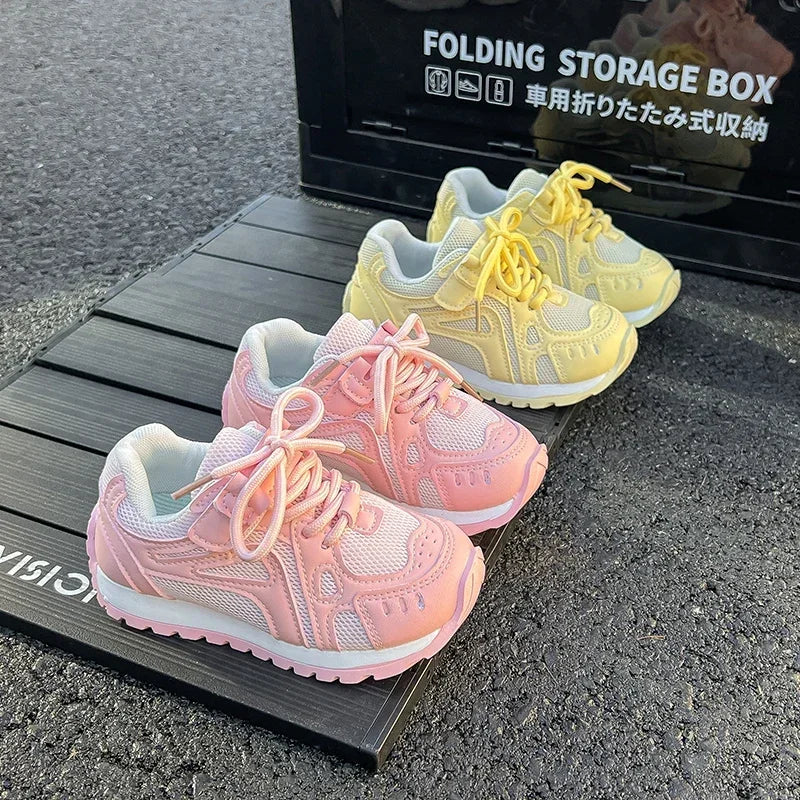 Spring Autumn Girls Sports Shoes Mesh Breathable Candy Color Kids Sneakers Soft Sole Children Casual Running Shoes Non-slip