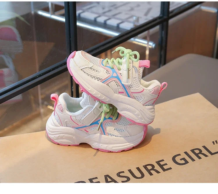Kids Sneakers Mesh Breathable Girls Running Shoes Non-slip Thick Soft Sole New Children Sports Shoes Mesh Breathable Trendy