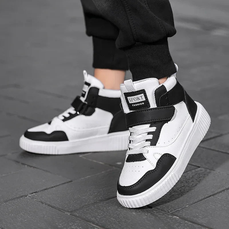 New High Top Childrens Boy Sneakers Outdoor Running Basketball Kids Sports Shoes Non-slip Luxury Pu Leather Boys Sports Shoes