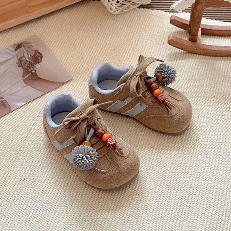 Girls Casual Sneakers 2025 Autumn New Toddler Flat Shoes Flower Children Retro Classic Fashion Non-slip Kids Running Sport Shoes