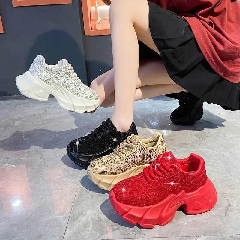 Shoes for Women 2024 New Shiny Rhinestone Women's Sneakers Shoes Autumn Korean Fashion Thick Sole Sports Shoes Zapatos De Mujer