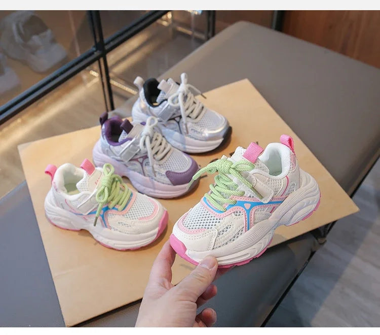 Kids Sneakers Mesh Breathable Girls Running Shoes Non-slip Thick Soft Sole New Children Sports Shoes Mesh Breathable Trendy
