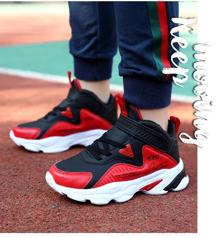 Boys Autumn Leather Sneakers Children Waterproof Wear-resistant Basketball Shoes Boys Color blocking Casual Soft soled Sneakers