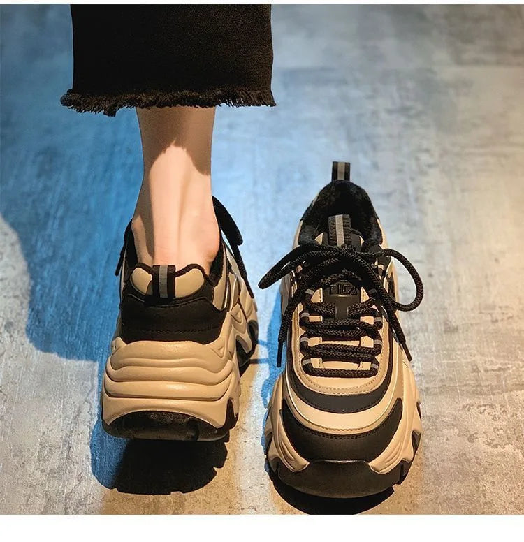 2024 New Sneakers Women Casual White Shoes Fashion Height Increasing Thick Bottom Spring Platform Leather Woman Chunky Sneakers