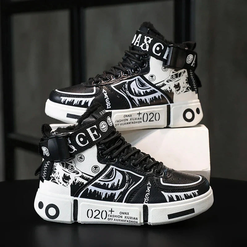 Boys' high-top sneakers Autumn/Winter new style children's sports shoes Buckle student soft-soled fleece casual shoes