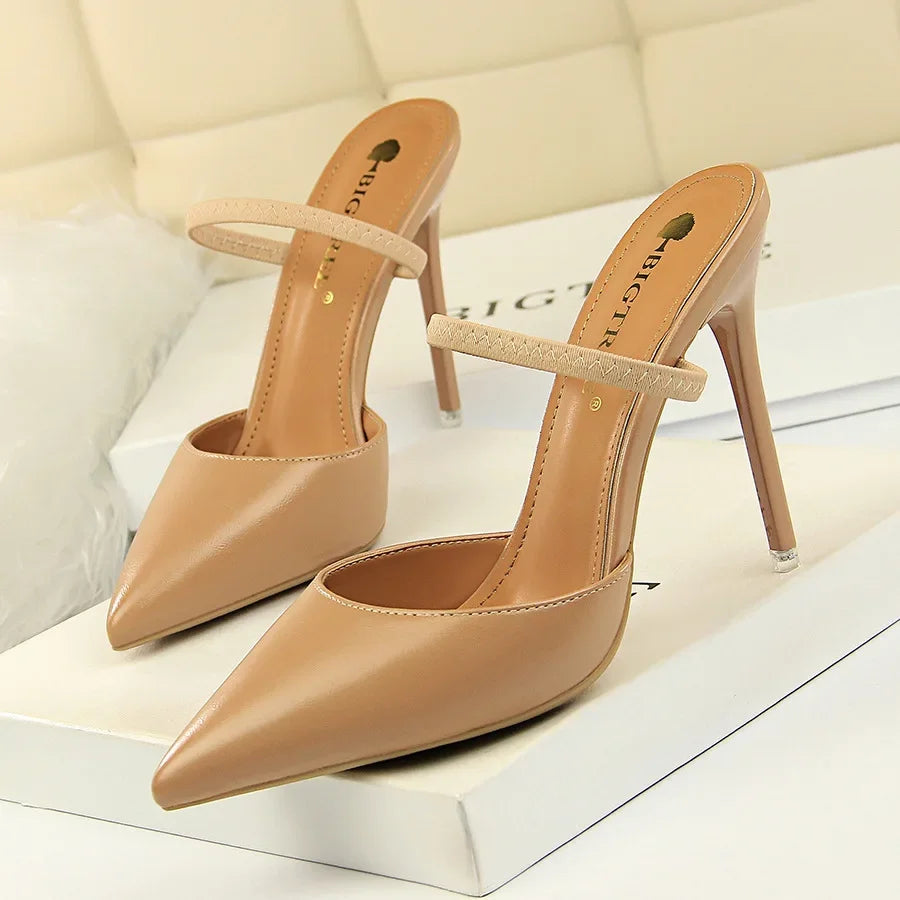 Women Shoes Pumps Pointed Toe Pointed Hollow Word Band 10.5CM Thin High Heels Boat Wedding Dress Office Party Shoes
