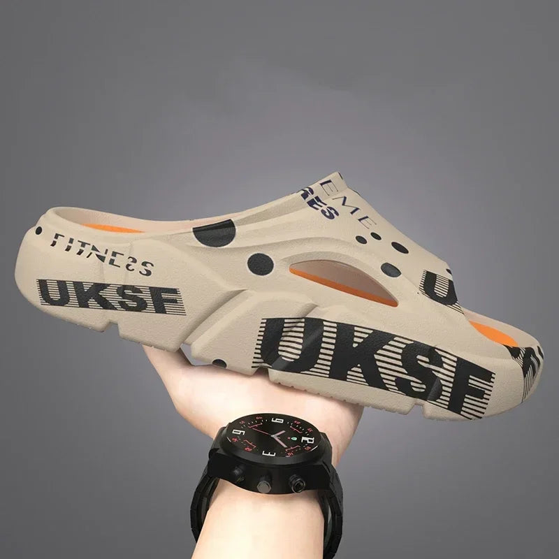 Outdoor Men Beach Shoes Non-Slip Man Slippers Thick Sandals Summer Casual Shoes Platform Indoor House Shower Bathroom Slippers