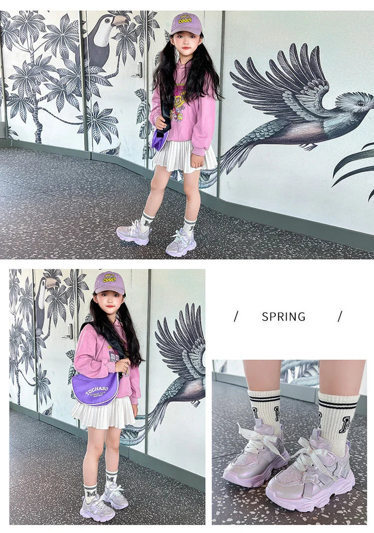 Fashion Versatile Sneakers for Girls 2026 New Autumn Toddler Running Shoes Soft Sole All-day Comfort Kids School Sports Sneakers