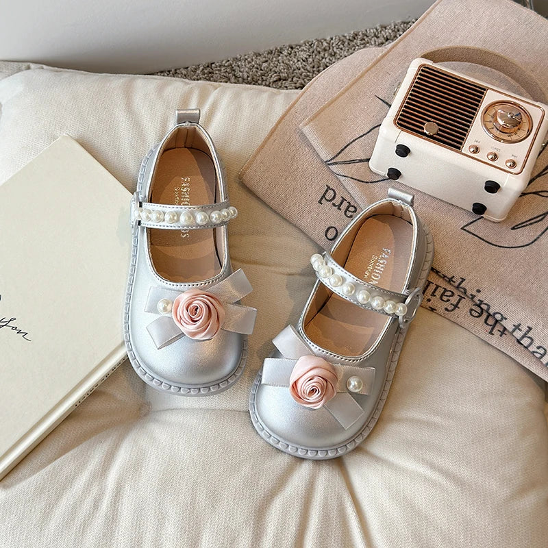Elegant Girl's Shoes for Wedding Party Chic Flower Kids' Causal Leather Shoes Fashion Sweet Versatile Children Princess Shoes