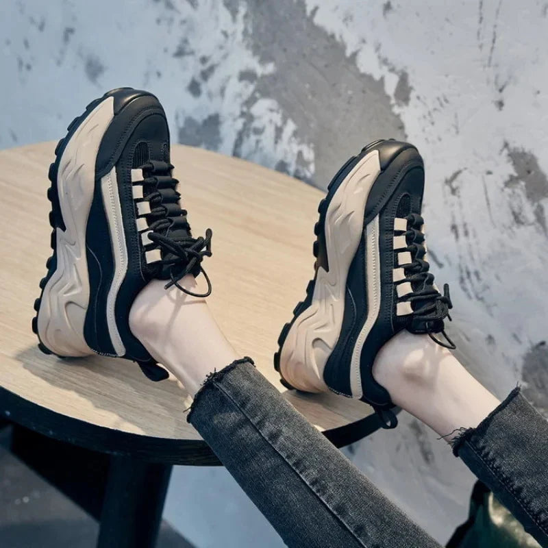 Women's Sneakers Trend Height Increasing Platform Shoes Breathable Casual Sports Shoes for Women Black Vulcanized Shoes Sneakers