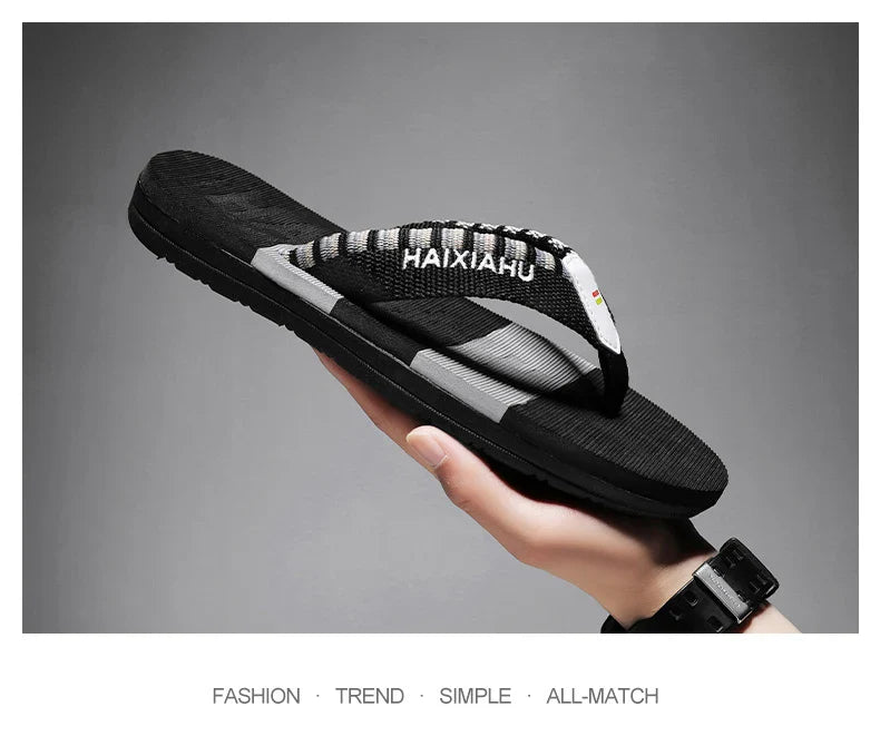 Men Slides Cloth Tape Woven Color Matching Stripe Wear-resistant Slippers Size 39-45  (Available)