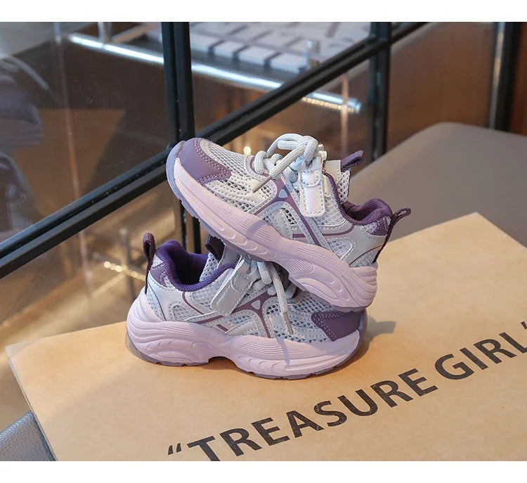Kids Sneakers Mesh Breathable Girls Running Shoes Non-slip Thick Soft Sole New Children Sports Shoes Mesh Breathable Trendy