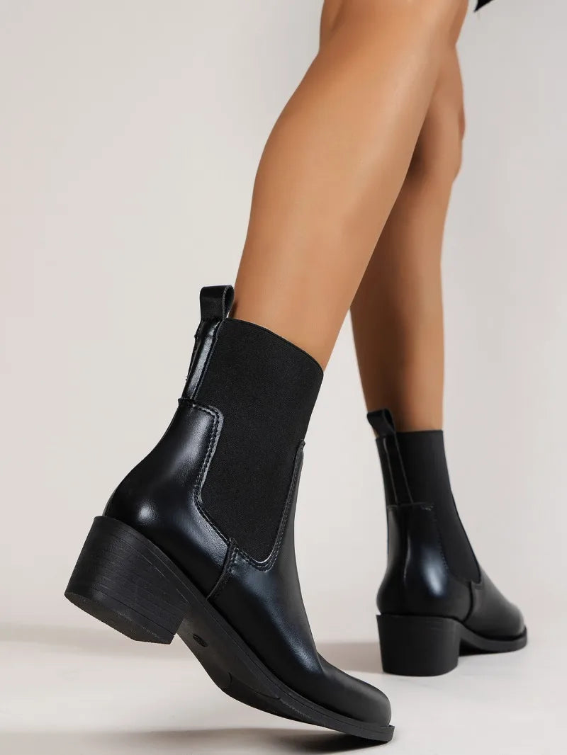 Fashion Boots Women's Short Boots 2023 New Style Thick Heel Chelsea Boots Women's Versatile Elastic Thin Boots Comfortable