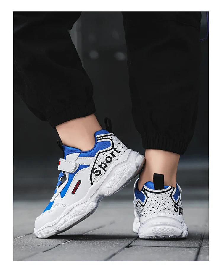 Boys Shoes Sneakers Leather Children Comfortable Flat Shoes Black White Shoes for Kids Girls School Walking Footwear Non Slip