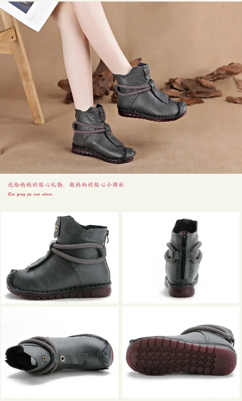 Women's Boots 2025 Autumn and Winter New Flat Soft Soled Short Boots National Style Vintage Womens Shoes Warm and Cotton Shoes