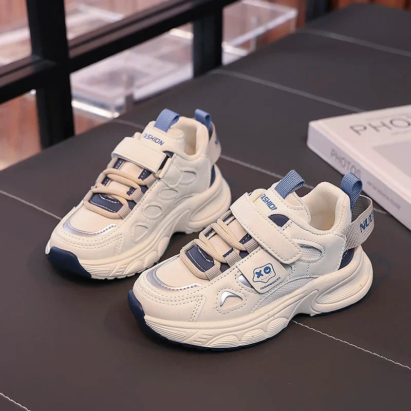 Boys Girls Sports Shoes Non-slip Trendy Students Sneakers Thick Soft Sole 2025 New Fashion Children Running Shoes Hook&loop