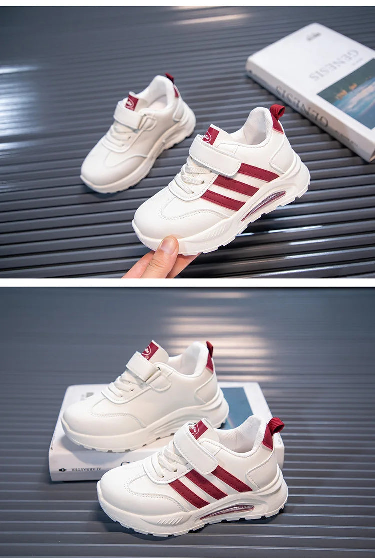 2026 New Spring Fall Sport Shoes for Boys Fashion Patchwork Stripes Dad Sneakers for Girls Black Khaki Gray Kids Trainers