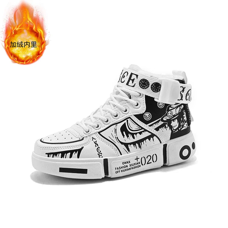 Boys' high-top sneakers Autumn/Winter new style children's sports shoes Buckle student soft-soled fleece casual shoes
