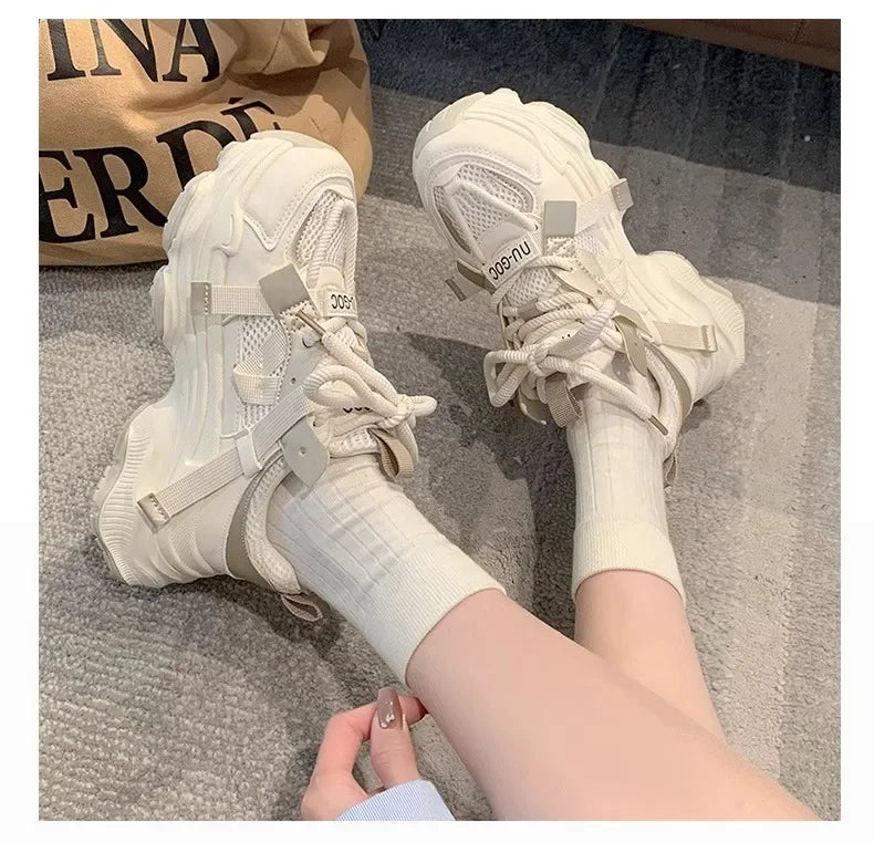 Women's Chunky Sneakers  Breathable Mesh Platform Sports Shoes Woman Fashion Lace Up Thick Sole Casual Shoes Mujer 2024