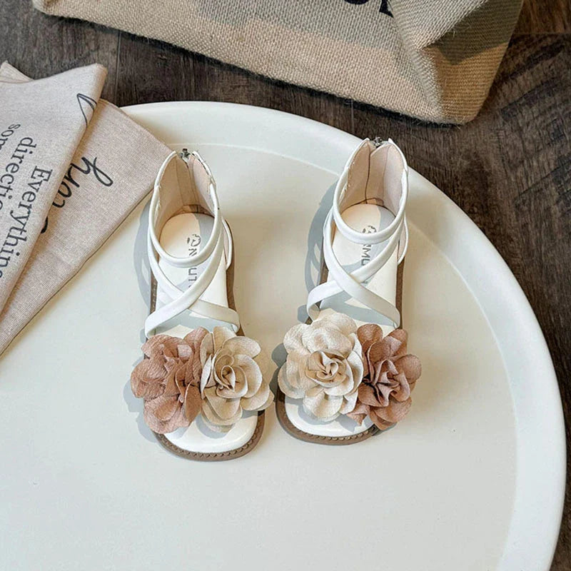 Girls' Sandals 2025 Summer New Children's Flower Princess Shoes Medium Large Children's Soft Bottom High Butt Roman Shoes