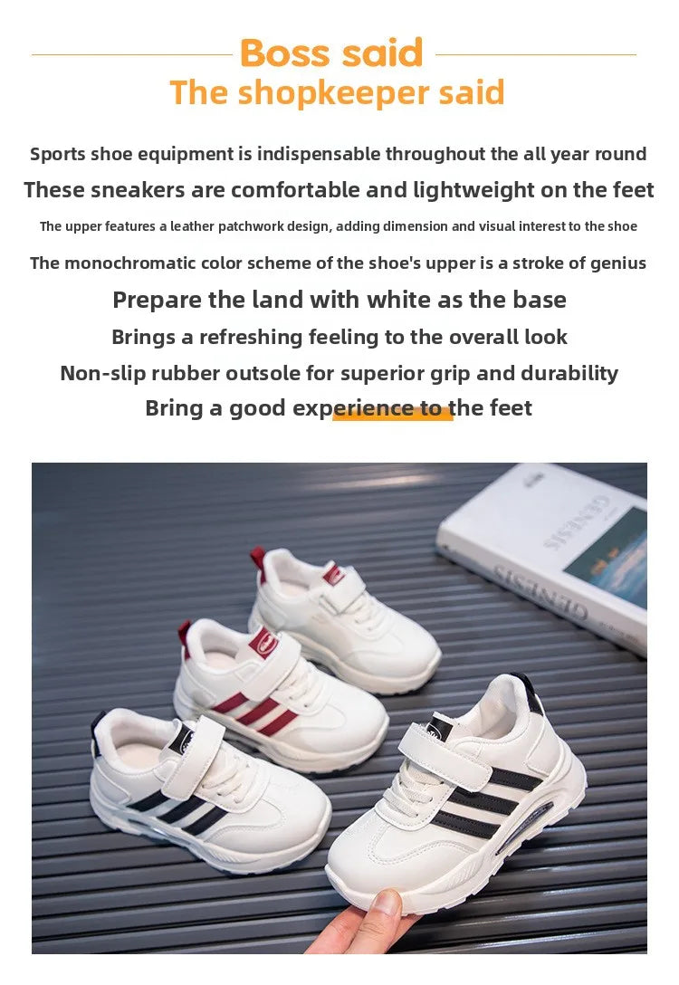 2026 New Spring Fall Sport Shoes for Boys Fashion Patchwork Stripes Dad Sneakers for Girls Black Khaki Gray Kids Trainers