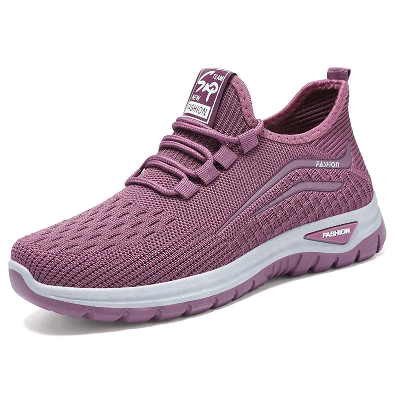 Women's Breathable Lace-Up Sneakers Soft-Soled Comfortable Casual Shoes, Trendy Lightweight Footwear for Daily Wear All Seasons